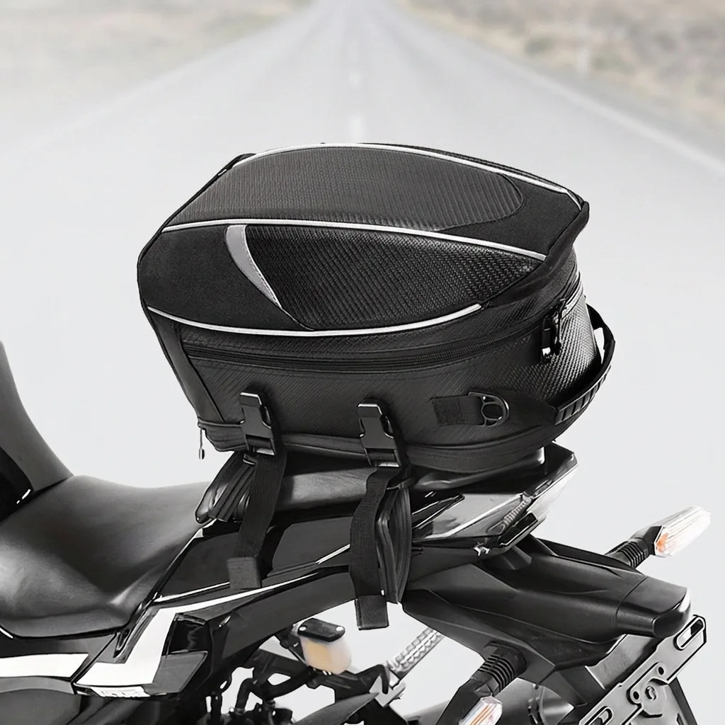 Motorcycle Tail Bag Waterproof Rear Seat Bag 18L EVA Hard Shell Motorbike Backseat Luggage with Rain Cover for Commuting
