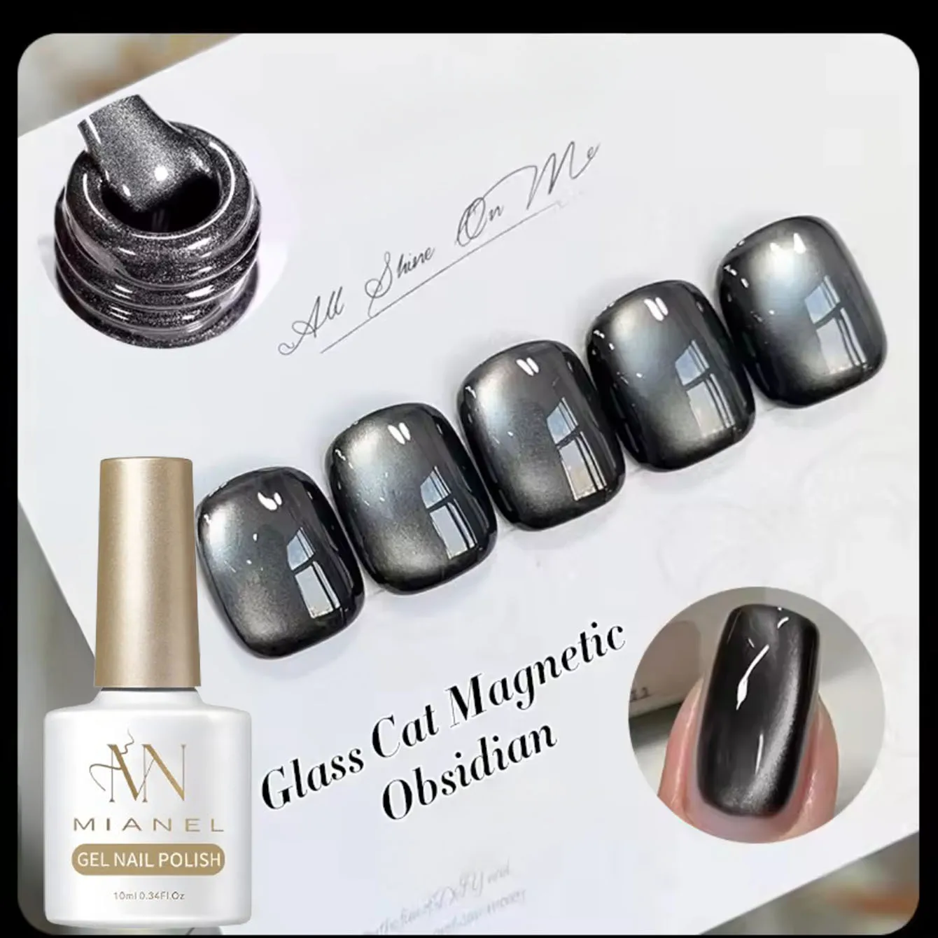 10 مللي 1 قطعة أسود سوبر فلاش الزجاج حبة معرض البشرة المغناطيس القط العين هلام مسمار البولندية الخريف الشتاء الأظافر مسمار الفن