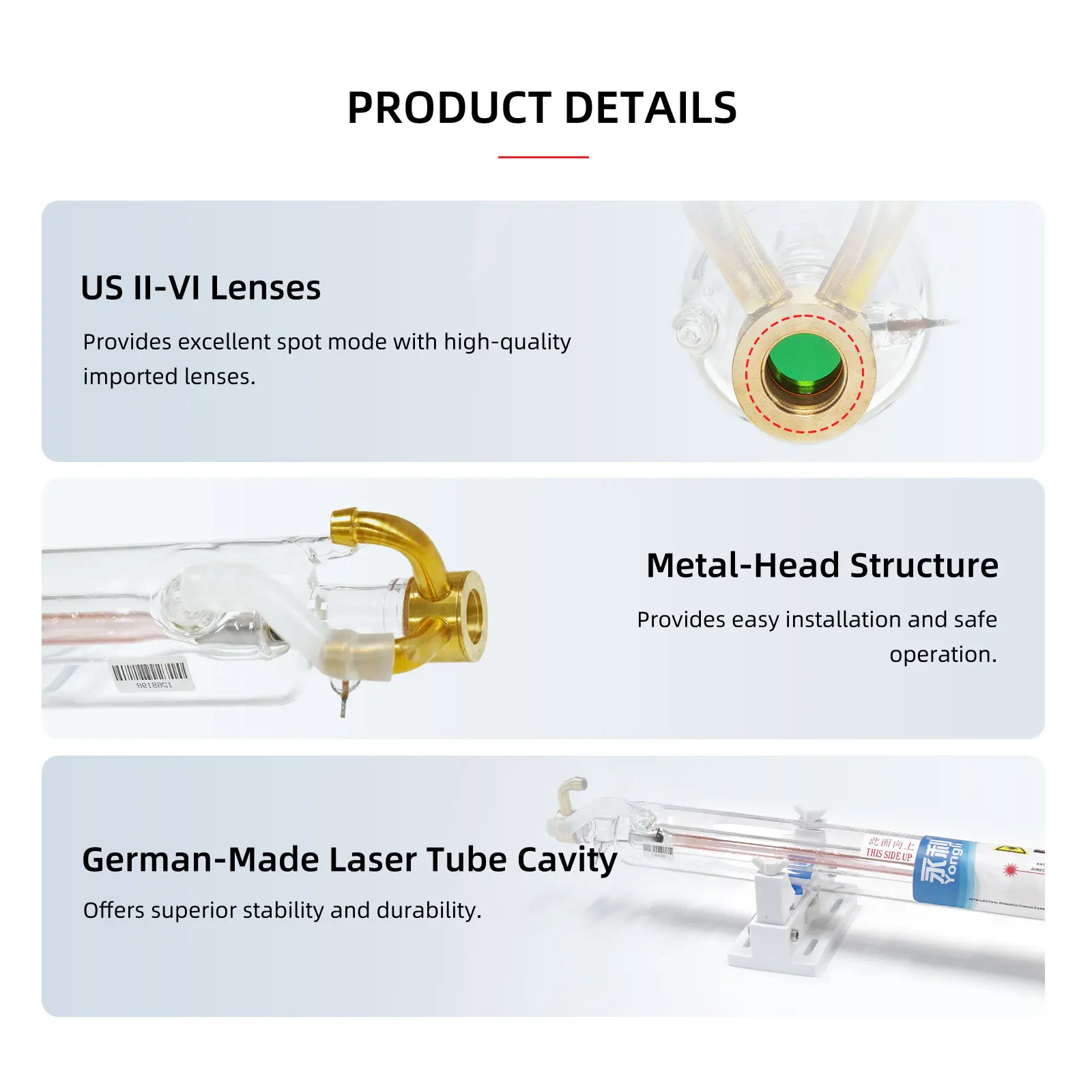 Bluetimes 65W/80W/100W CO2 Laser Tube Yongli R1/R3 Glass Lamp For DIY Laser Engraving and Cutting Machines Safety Packaging