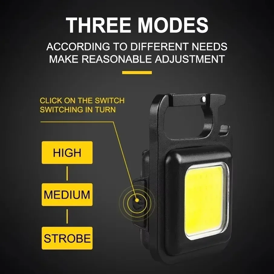 Mini linterna de trabajo COB LED recargable portátil con llavero magnético multifunción gancho luz para pesca al aire libre senderismo