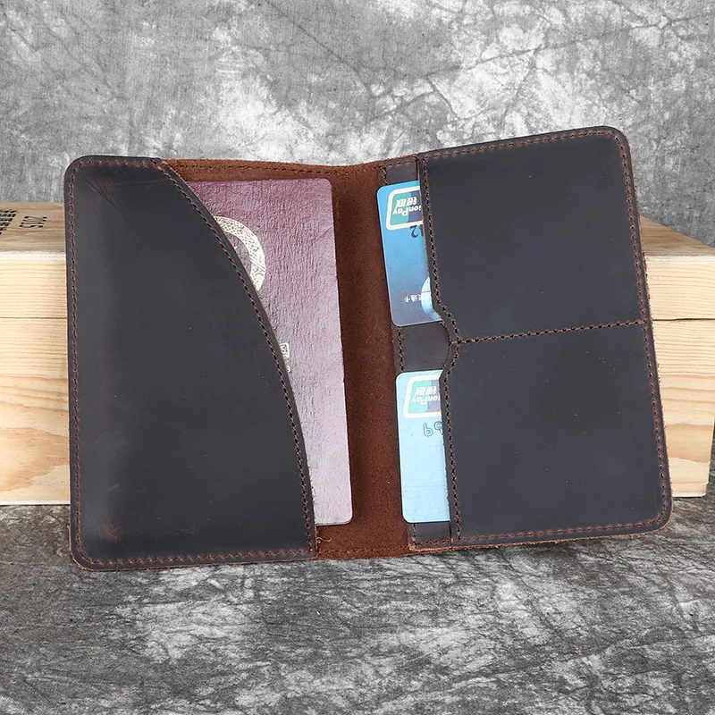 

YH3062 Leather portable thin passport bag, Crazy Horse pickup clip layer, cowhide vertical card bag