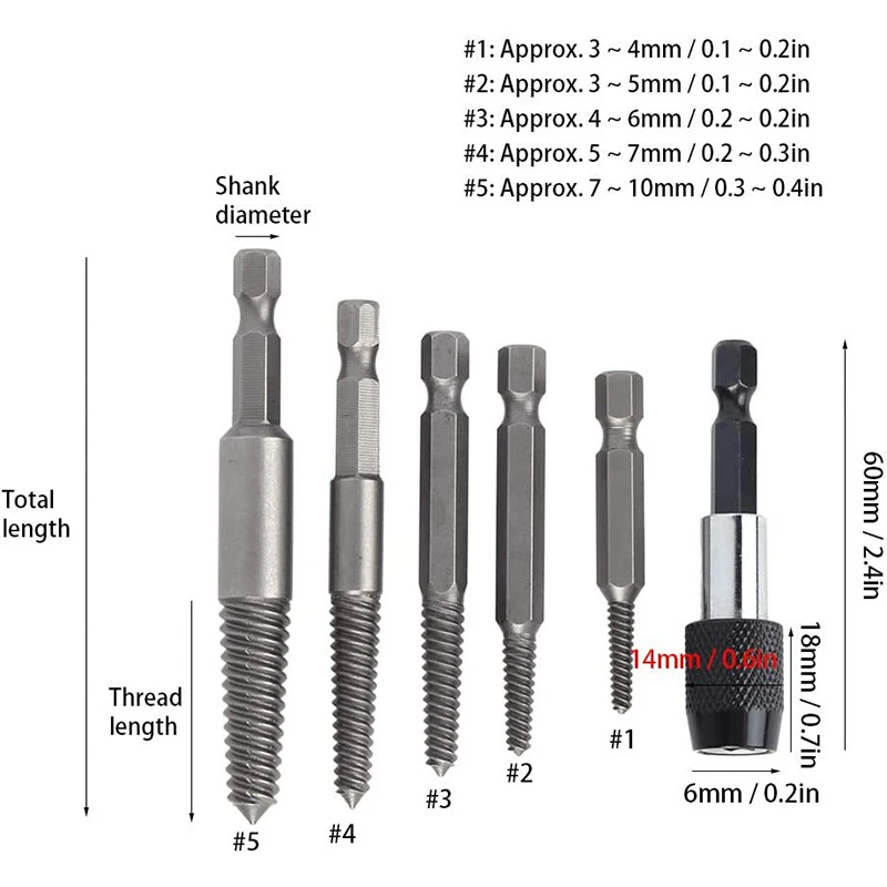 Sliding screw extractor hexagonal handle broken wire, drill bit damaged screw removal tool set