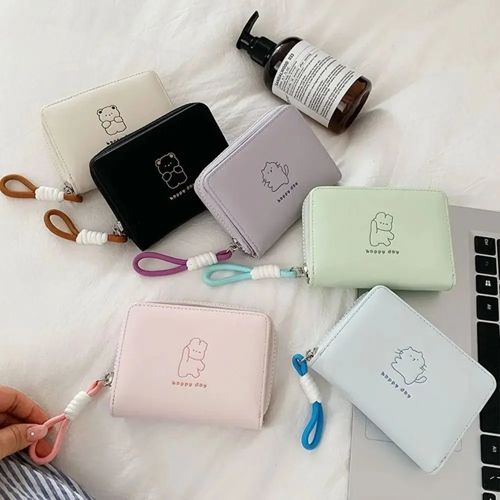 Dompet Wanita Kartun Lucu Beruang Kelinci Kucing Kulit PU Tempat Kartu dan Koin