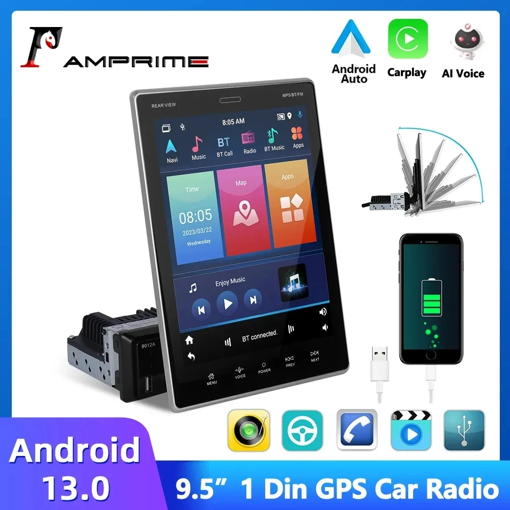 AMPrime 1 Din GPS Car Radio Stereo 9.5 Vertical Screen Android 13 Multimedia Player: Recensione Completa per Chi Cerca un Sistema Multimediale Avanzato
