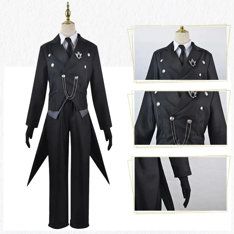 Black Butler Kuroshitsuji Sebastian Michaelis Costume Cosplay Parrucche Uniformi Halloween Anime Cosplay Tuxedo Suit Adesivo per tatuaggi