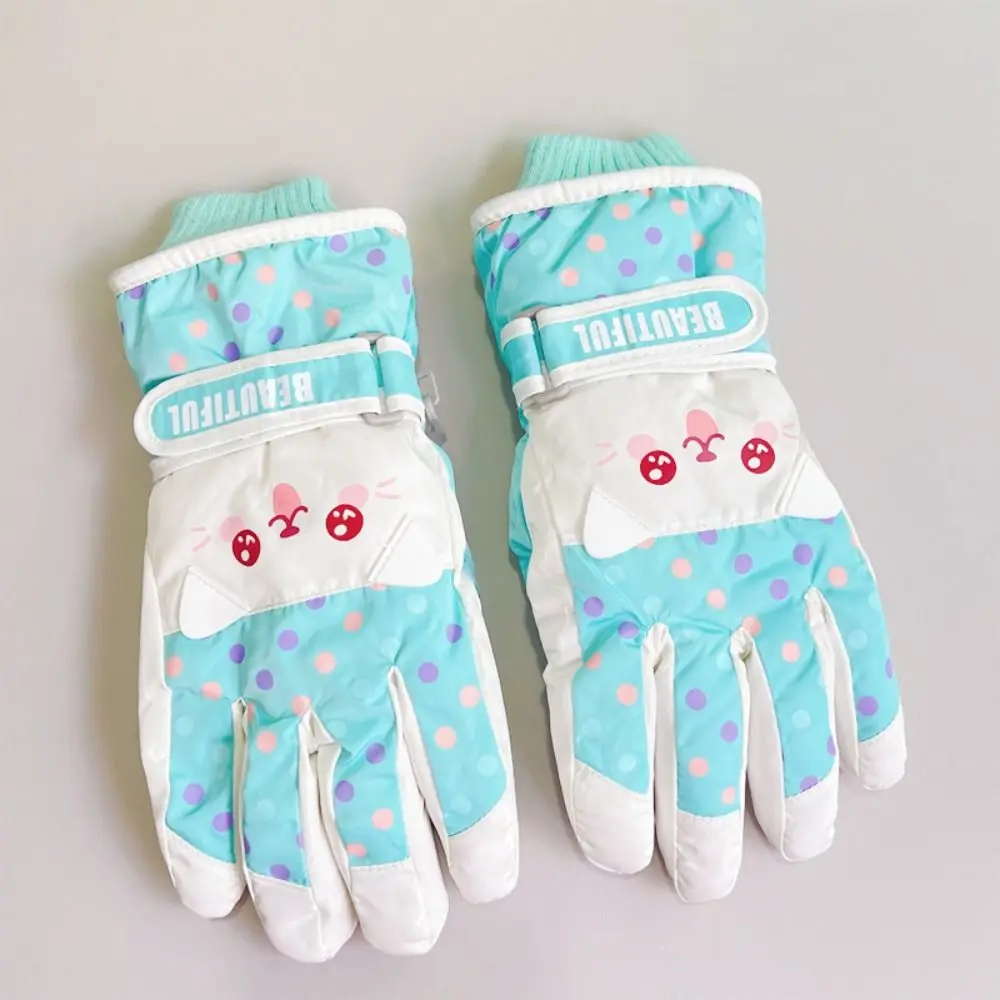 

Kawaii Cartoon Children Ski Gloves Thicken Riding Snowboard Gloves Keep Warm Full Finger Girls Skiing Gloves Outdoor Sports