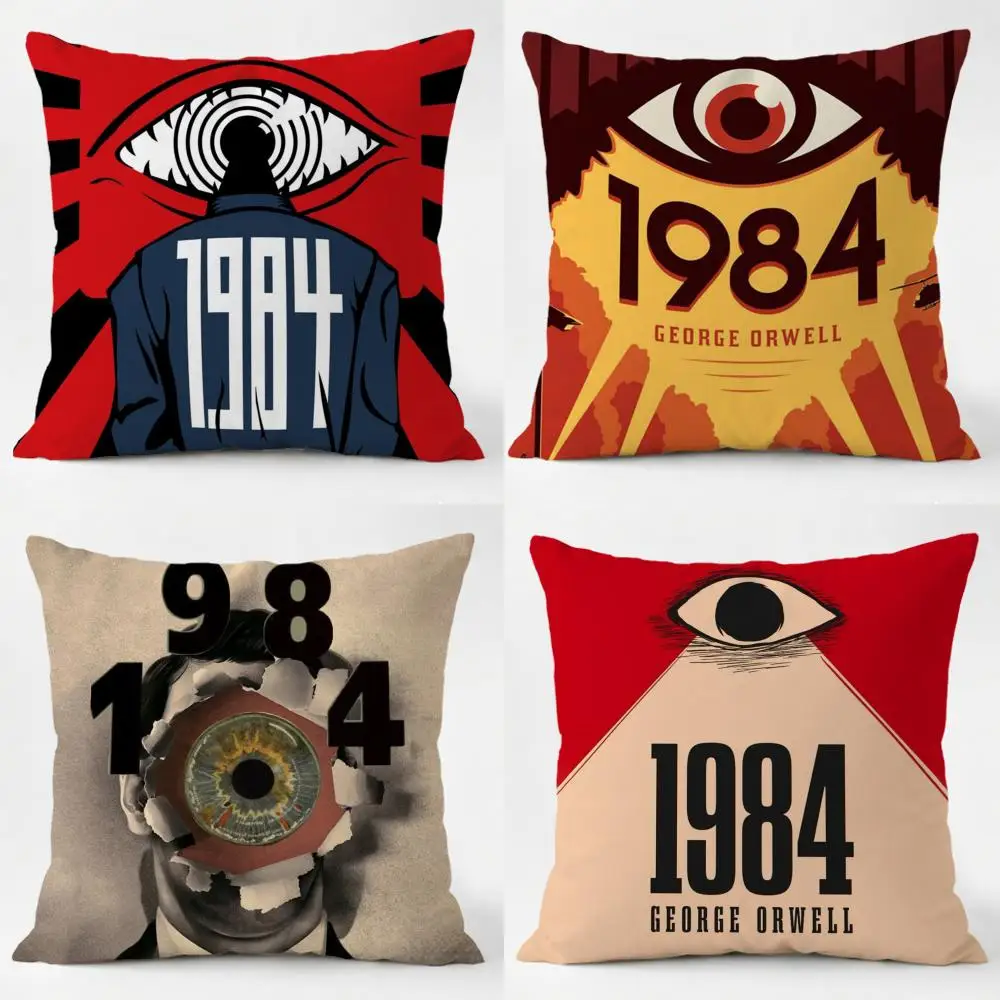 N-Nineteen E-Fighty-Four Cushion Cover Daily Washable Linen Pillowcase Soft  for Sofa Bed Home Room Decor