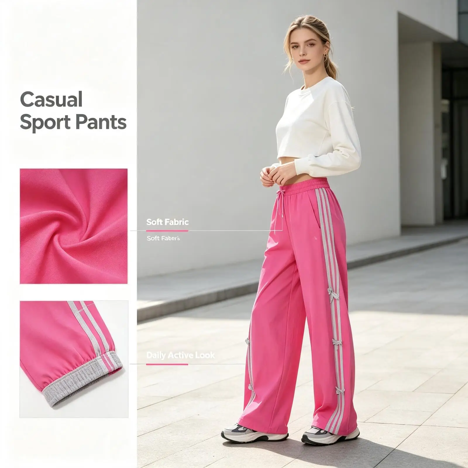Adidas Pink Track Pants Women Side Stripe Soft Fabric Relaxed Straight Fit Casual Active Sport Pants Kr7597