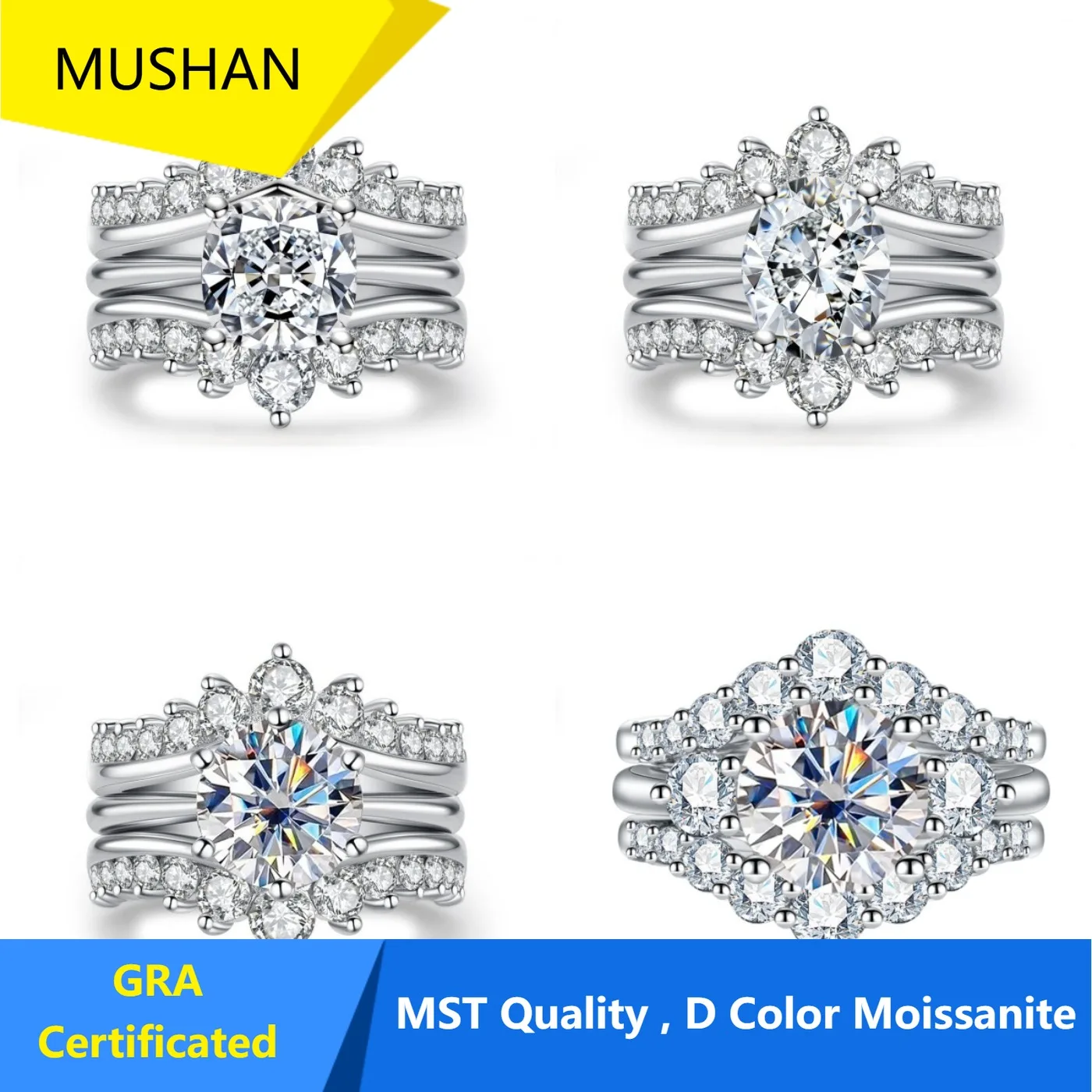 MUHAN Luxury Jewelry 925 terling ilver Ring Wedding Band Women GRA Certificated Moissanite Diamond Rings D Color Fine Jewelry