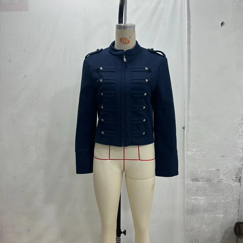 Napoleon Militär-Kurzjacke für Damen, Mehrfarbige Metall-Longsleeve-Jacken, Vintage-Oberbekleidung, Lässiger Schlanker Kurzmantel – Detail 3