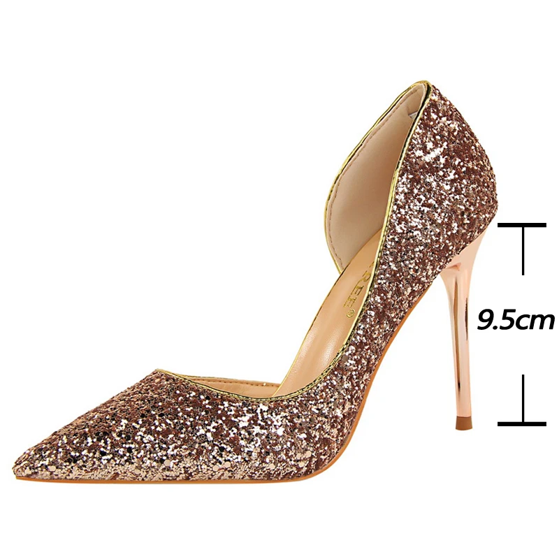 BIGTREE Shoes Champagne Women Pumps Sequin Wedding Shoes Stiletto High Heels Women Shoes Luxury Party Shoes Pumps Plus Size 43