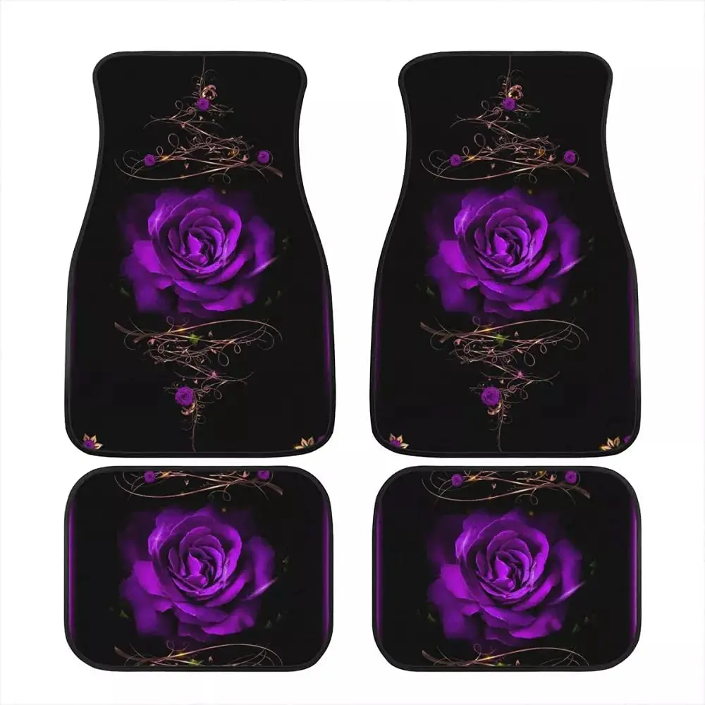 

TOADDMOS 4pcs Carpets Car Floor Mat, Purple Rose Vintage Pattern Auto Interior Decorative Durable Floor Mat, All Weather Heavy D