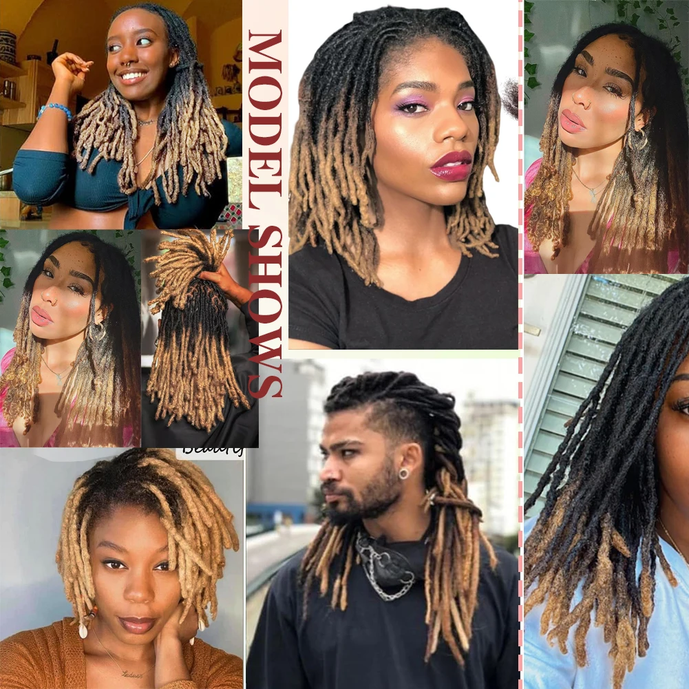 T27 #   Dreadlocks Capelli umani vergini brasiliani 10 fili Estensioni dei capelli treccia all'uncinetto Loc 0,6 cm Microlocks intrecciati crespi