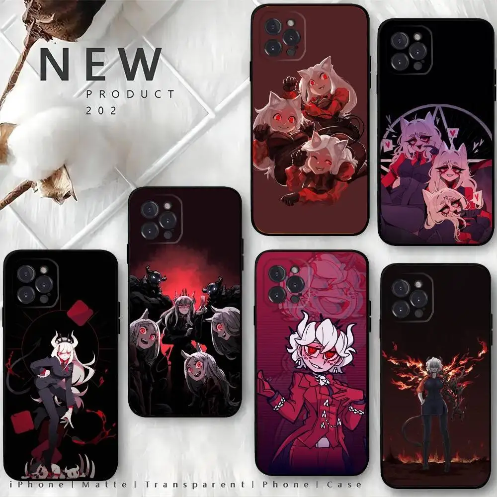 

Cartoon Girl H-Helltaker Phone Case For iPhone 16,15,14,13,12 Mini 11 Pro XR,X,XS,MAX 7,8 Plus Silicone Cover Soft Black