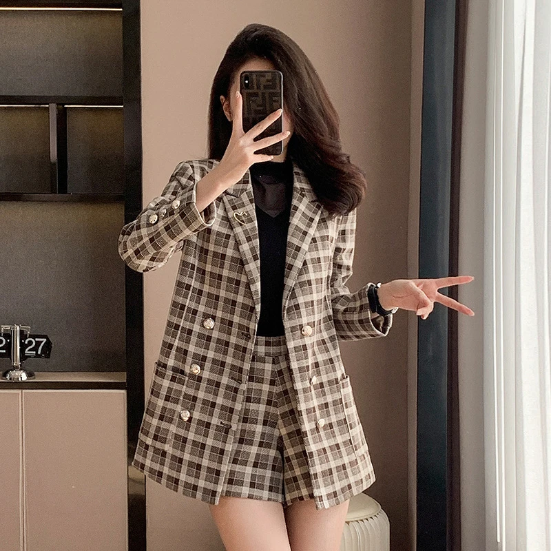 

Plaid blazer for women, autumn and winter, thickened, mid-length, professional attire, elegant goddess style, casual blazer and