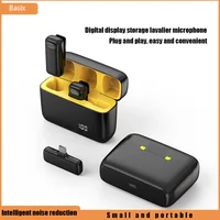 Micrófono lavalier inalámbrico con pantalla digital, compartimento de carga, transmisión en vivo, grabación, reducción de ruido, pequeño