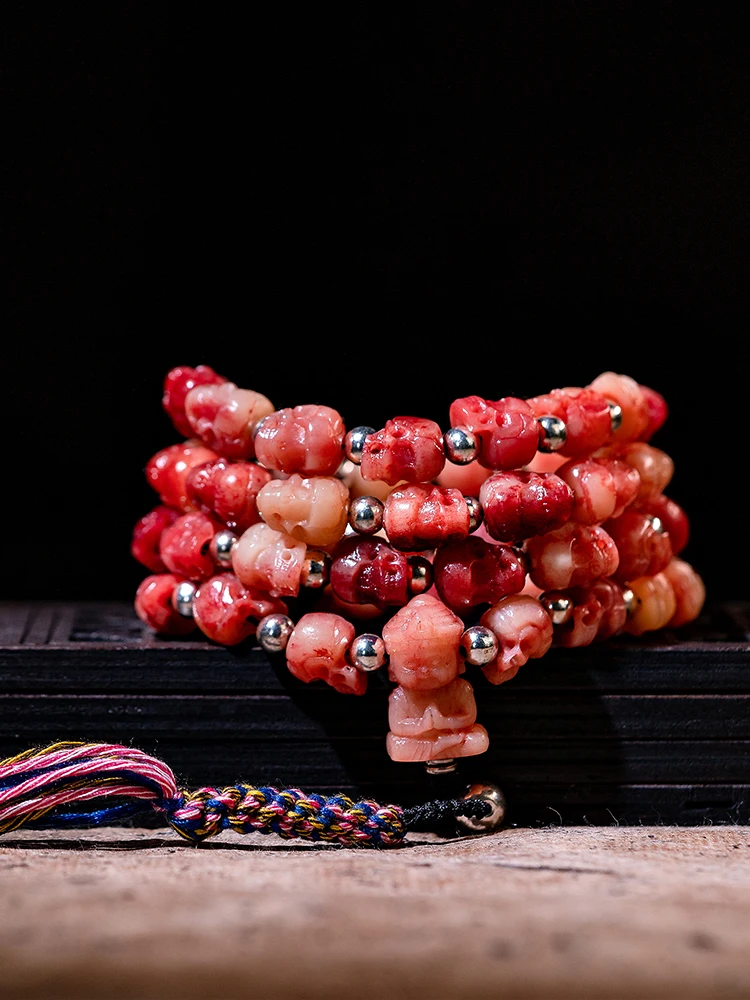 Bracelet Men's and Women's Same Camel Bone Gradient Color Carved Skull Exquisite Buddha Beads Short String New Chinese Style 1Pc