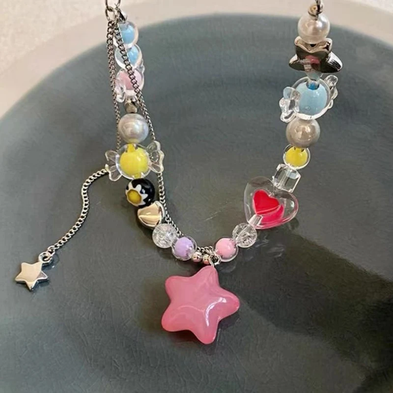 Kpop Goth Y2K Herz Schmetterling Anhänger Halsband Bunte Halskette Schlüsselbein Kette für Frauen Mädchen Punk Süße Ästhetische Schmuck Party – Detail 5