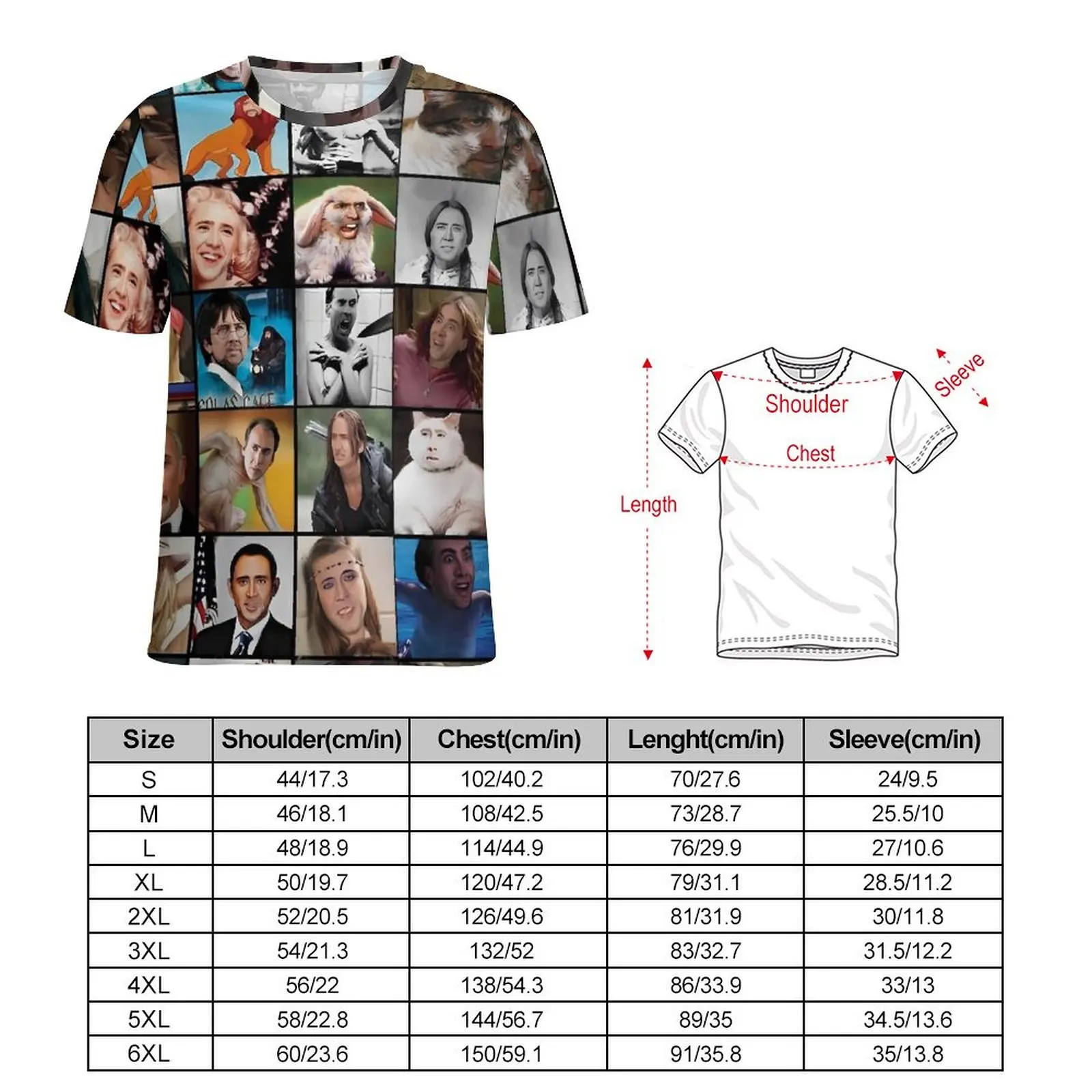 Nicholas Cage T-Shirt For Men Nick Cage Graphic O Neck T-Shirts Original Vintage Clothing Short Sleeves Oversize Tees Gift