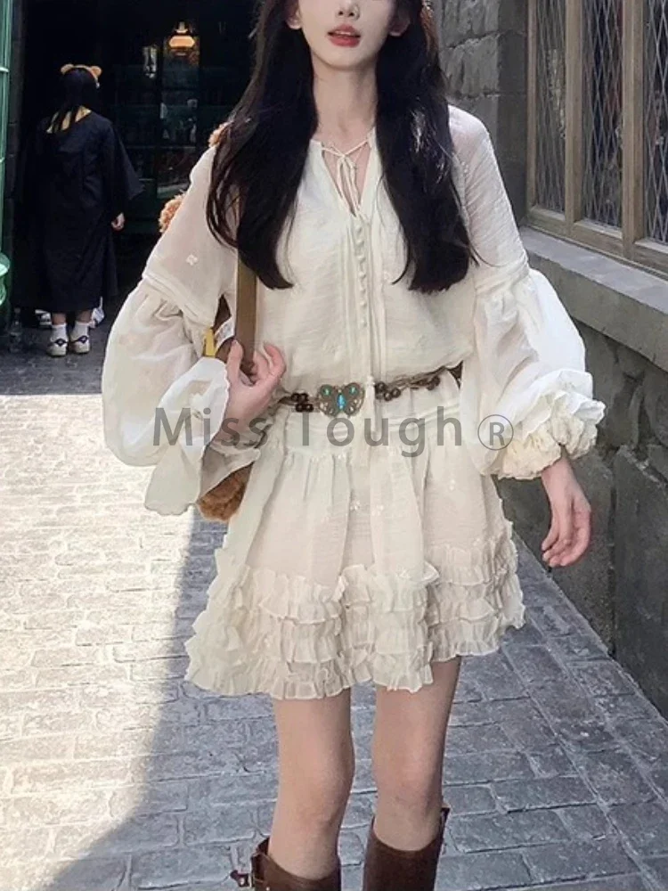 Autumn Korean Fashion Y2k Sweet Dress Women Elegant Vintage Solid One Piece Dresses Design Long Sleeve Party Retro Clothing 2024