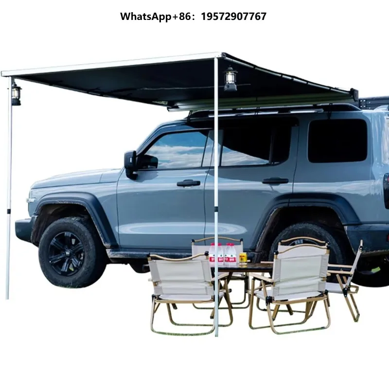 Aluminum UV Retractable Car Side Awning Customizable Remote Control Outdoor Off-road Vehicles SUVs MPVs 2x3M Silver Vinyl