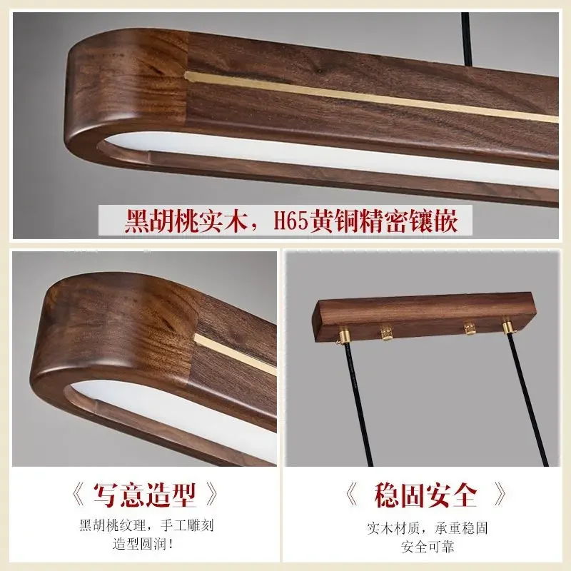 New Chinese Restaurant Zen Landscape Tea Room Pendant Bar Dining Room Dining Table Walnut Simple Strip Lamp