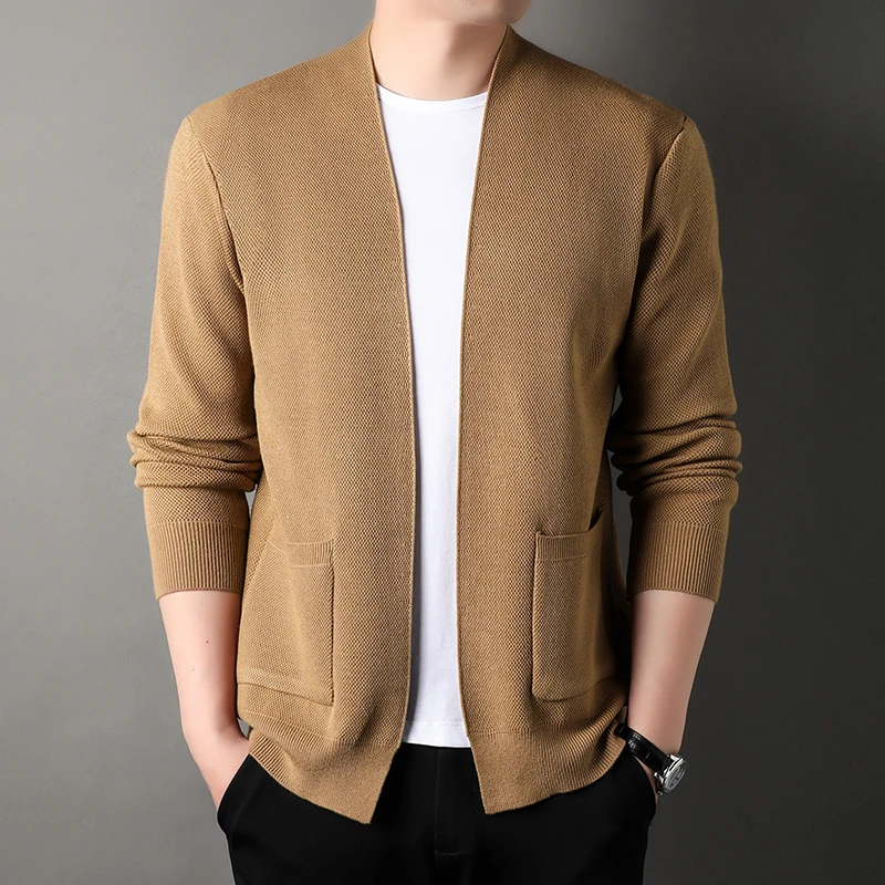 Men's Knitted Sweater Cardigan Long Sleeved Solid Color Buttonless Simple Casual Comfortable and Versatile Daily Mens Clothes
