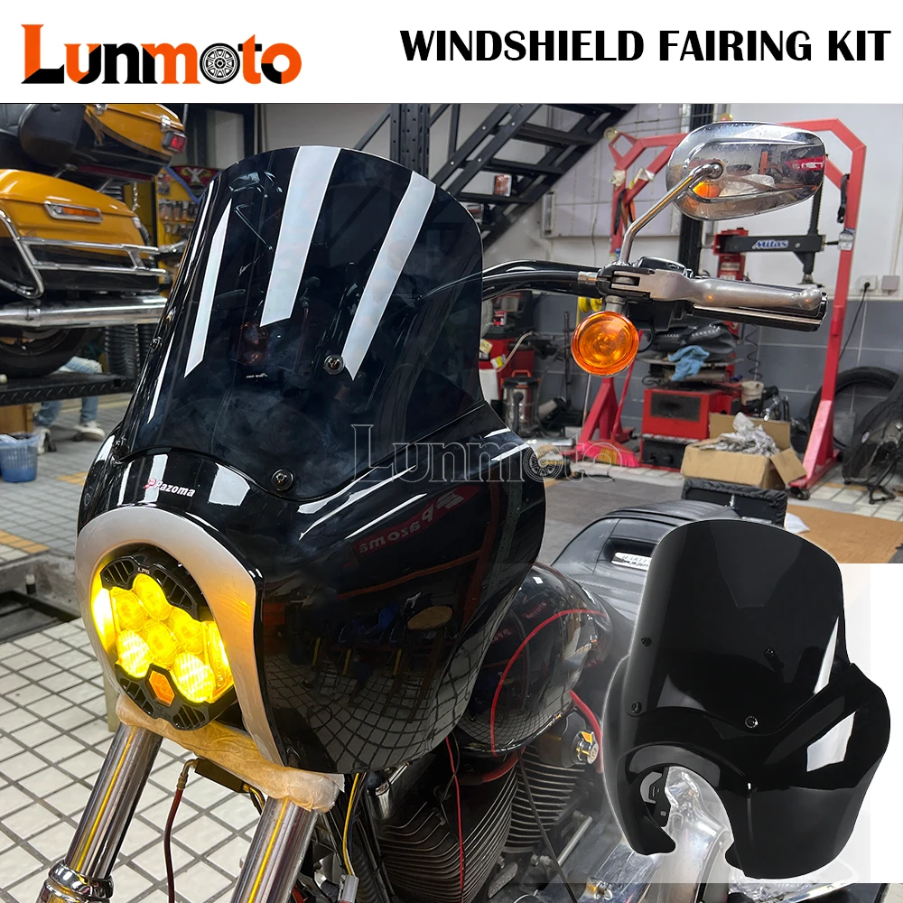 T-Bar Front Fairing Motorcycle Club Style Baja LP6 Headlight Cowls For Harley Dyna Street Fat Bob Super Wide Glide Low Rider S view 6