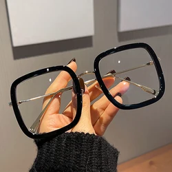 2026 New Oversized Square Blue Light Blocking Glasses Women Two Tone PC Metal Frame Square Computer Eyewear