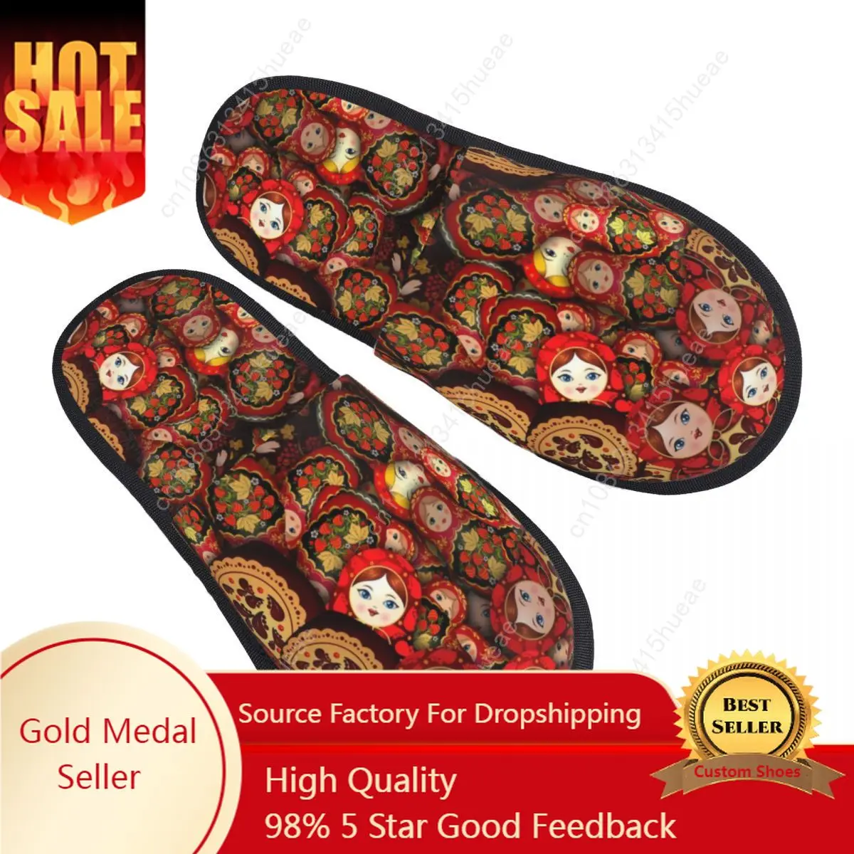 

Custom Russia Matryoshka Doll Soft Memory Foam House Slipper Women Russian Folk Art Babushka Pattern Cozy Warm Anti-Skid Slipper