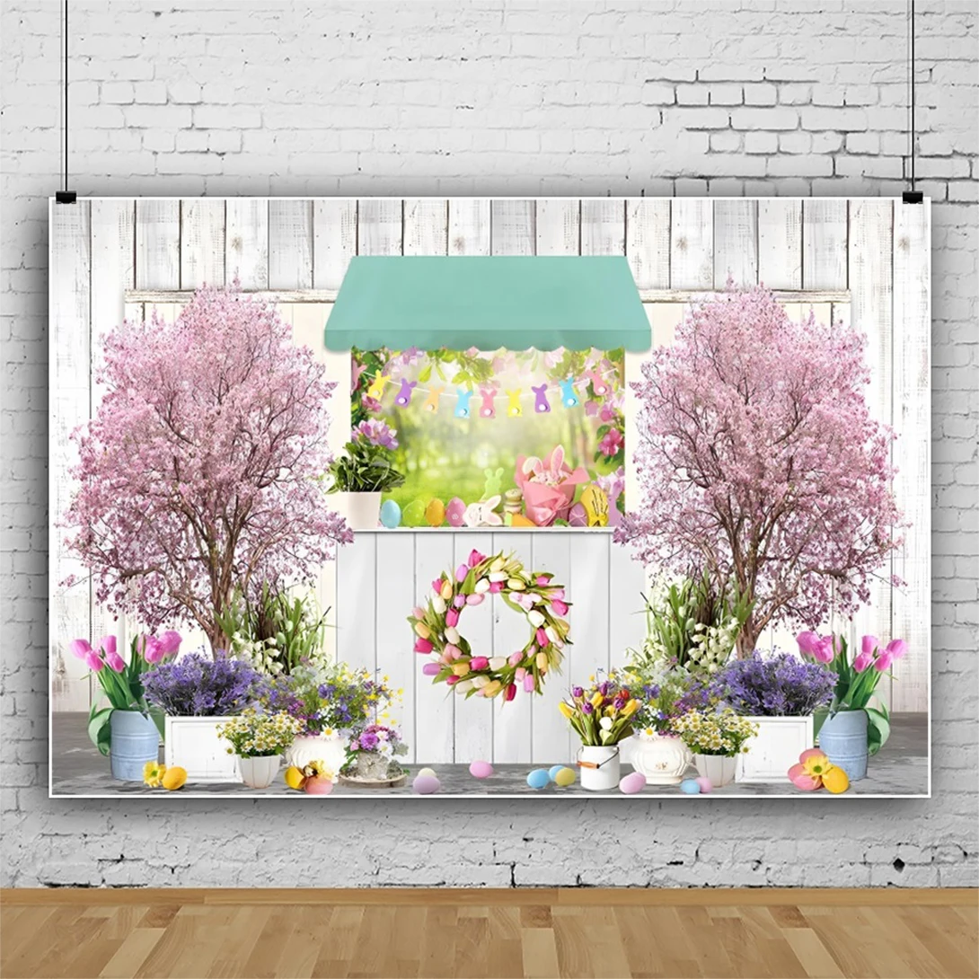 Easter Shop Backdrops for Photography 2024 Spring Flowers Bunny Rabbit Eggs Party Photoshoot Decorations Banner Photo Background