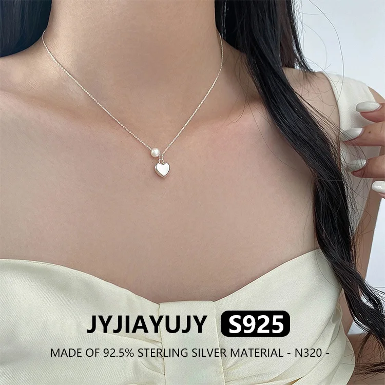 

JYJIAYUJY 100% Whole Original Sterling Silver S925 Pendant Necklace With Heart Shaped And Pearl Fashion Woman Jewelry Gift N320