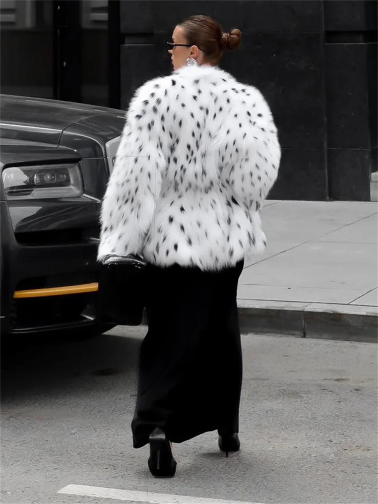 Tossy Leopard Printed Fur Feather Overcoat For Women Winter Loose Contrast Luxury Casual Streetwear Female Fur Feather Coat 2025