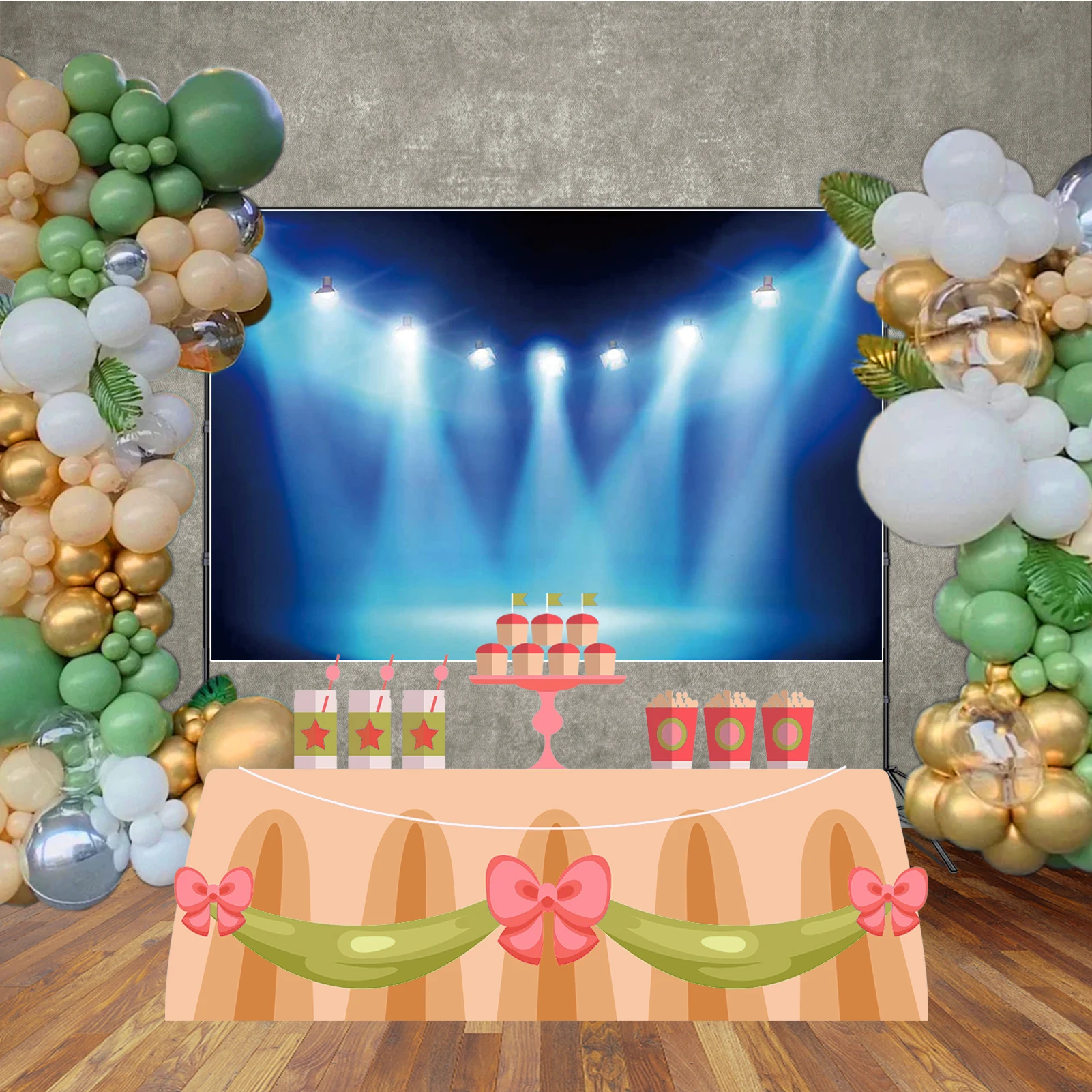 MOON.QG Neon Talent Show Stage Backdrops Smoke Spotlights Arch Backgrounds For Photographs Birthday Banner Photozone Photocall