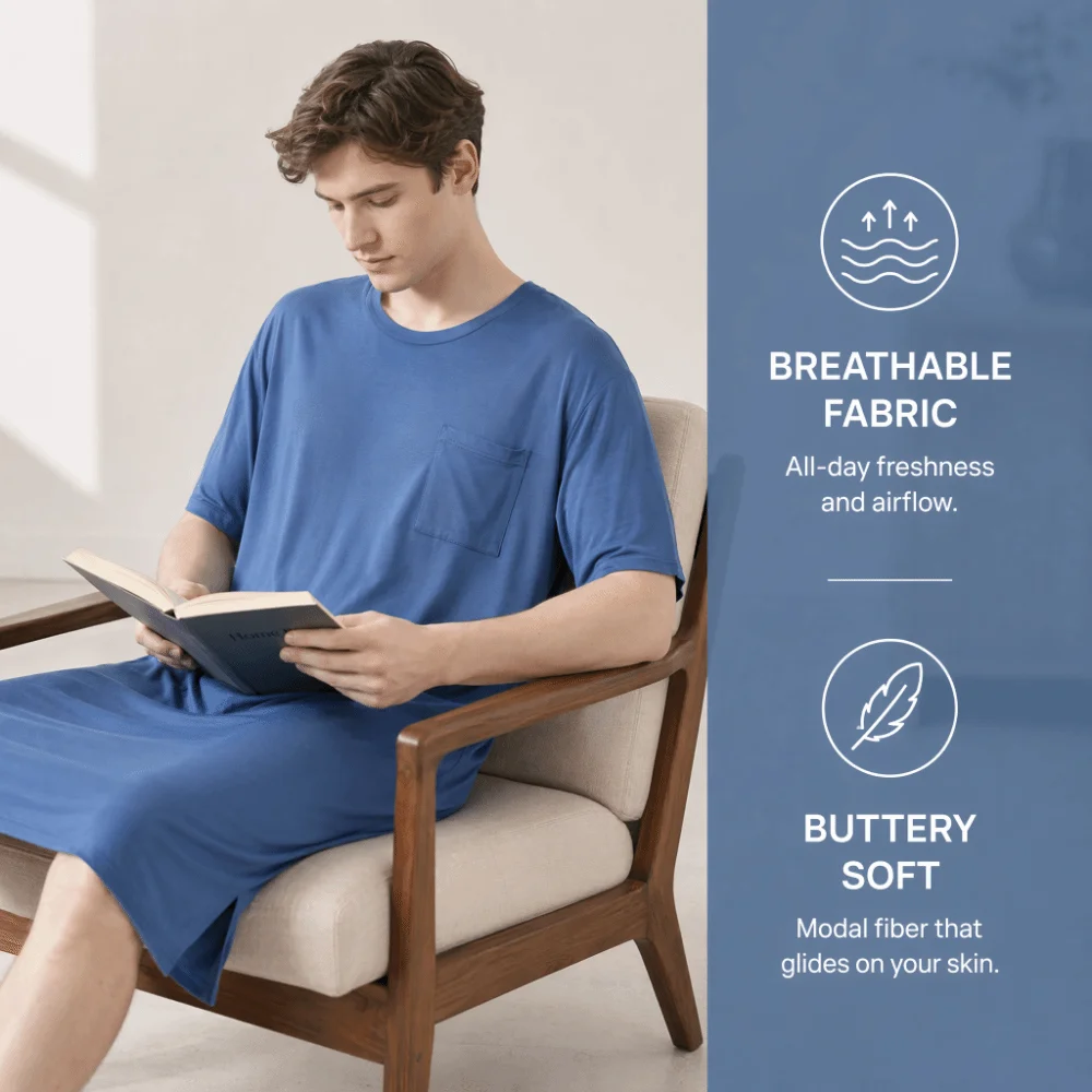 Homewear Knee-Length Men's Sleeping Dress Elastic Plus Size Modal Pajamas Soft Oversized Bathrobe Summer