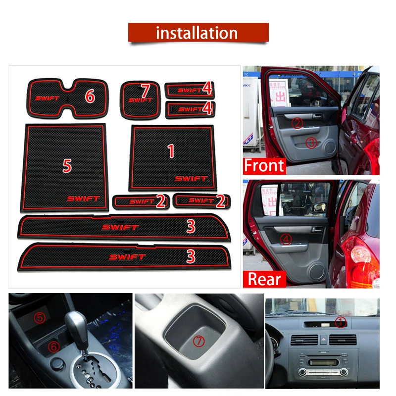 10PCS Car Door Groove Mat Interior Decoration Auto Accessories For Suzuki Swift 2005 2007 2008 2009 2010 2011 2012 2013 2014