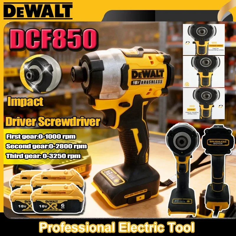 dewalt-dcf850-205nm-brushless-impact-driver-cordless-screwdriver-18v-rechargeable-electric-impact-drill-power-tools