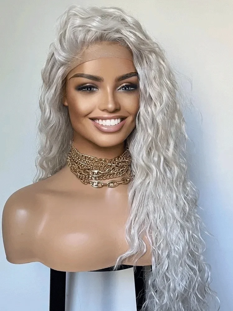 

White Platinum Blonde Synthetic Wigs Curly Hair Wig Small Headsize Hight Density Pre Plucked For Women Daily Party Cosplay Use