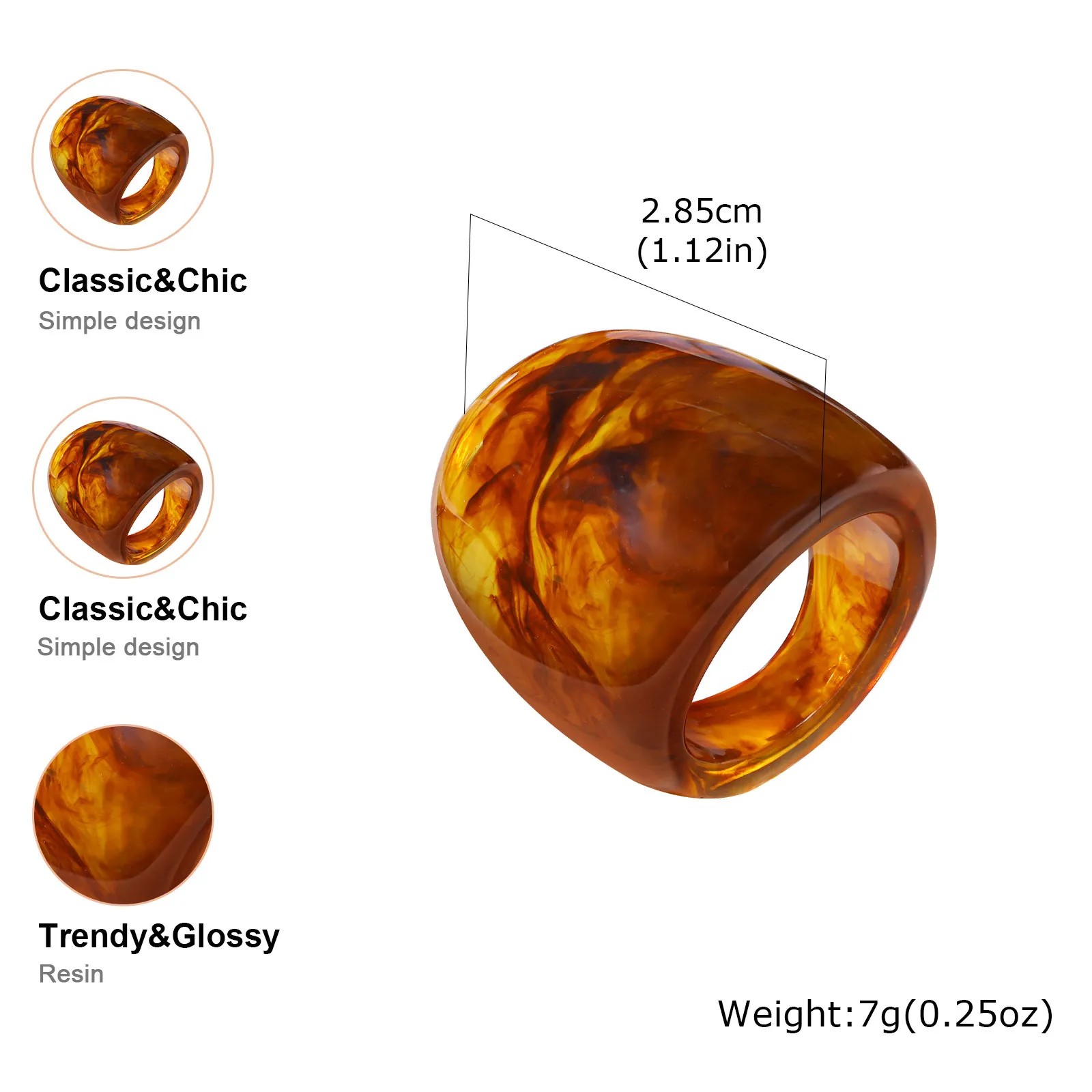 Vnox مبالغ فيها الفن كبير خواتم الاصبع واسعة للنساء الرجال اليدوية مشرق بوهو براون الراتنج مجوهرات باردة #5