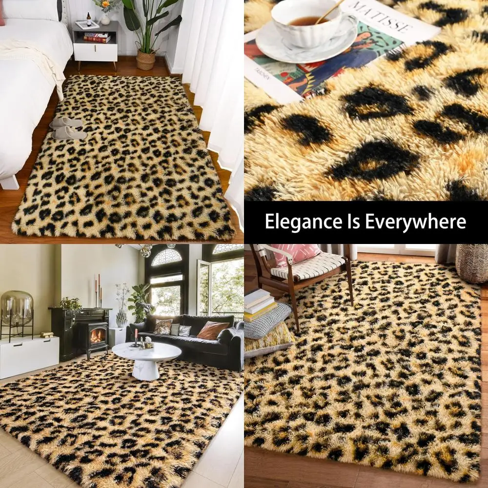 

Luxurious Cheetah Print Faux Fur Rug, Soft and Comfy, Khaki, 5x8 Feet