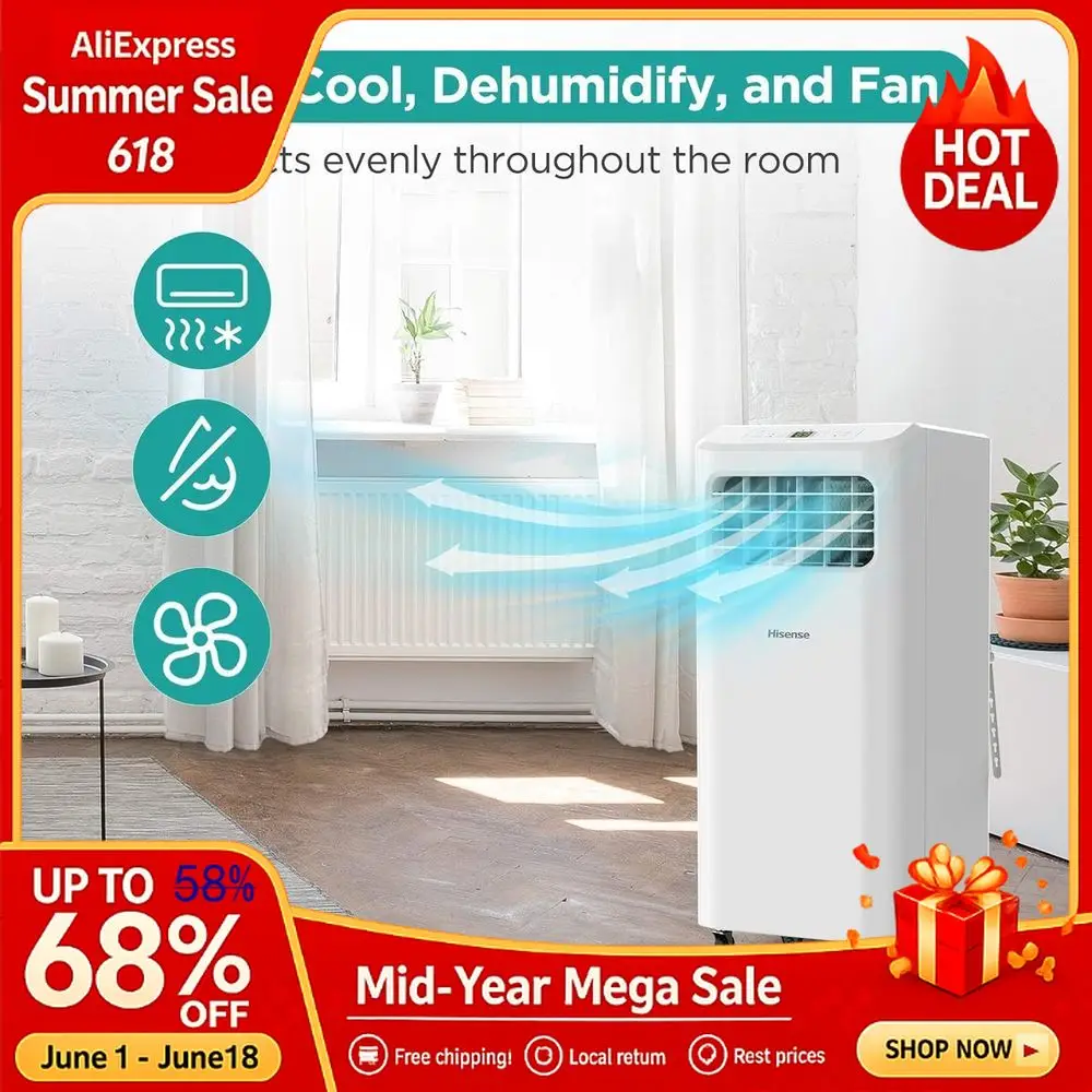 

Portable Air Conditioner 6,000 BTU Cooling Dehumidifier Fan for Smaller Room up to 250 sq ft, Remote Control, Renewed, Custom