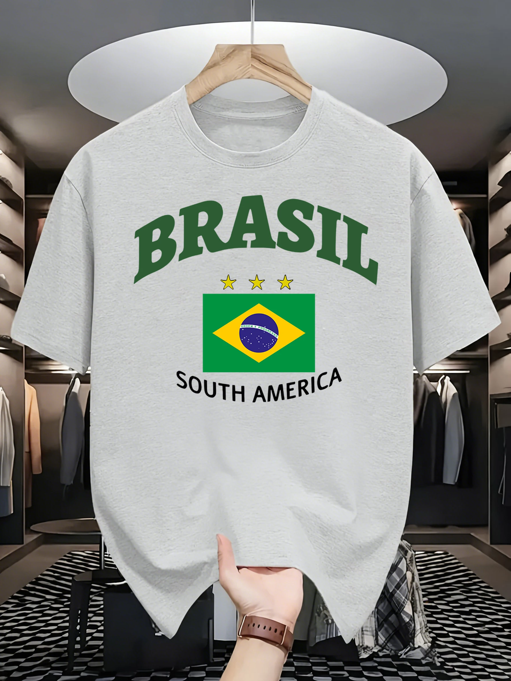 Brasil Südamerika Design Herren T-Shirt Mode Lässig Kurzarm Baumwolle Retro Tee Hip Hop Rundhals Unisex Lockere Kleidung