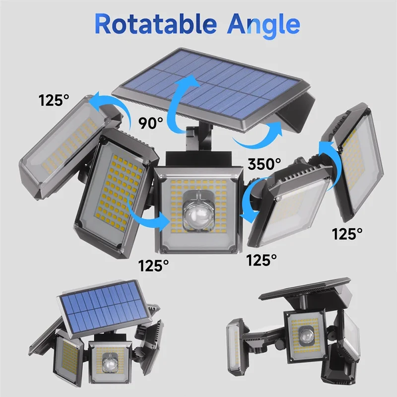 Paquete de 2 luces solares impermeables para exteriores, 300LED, 3 modos, Control remoto, reflector con Sensor de movimiento para ruas y patios