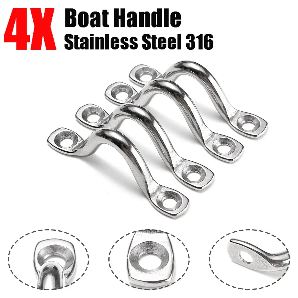 4Pcs 5mm Stainless Steel Wire Eye Strap Boat Marine Tie Down  Hook Canopy U-Shaped Saddle Handle Doorknob