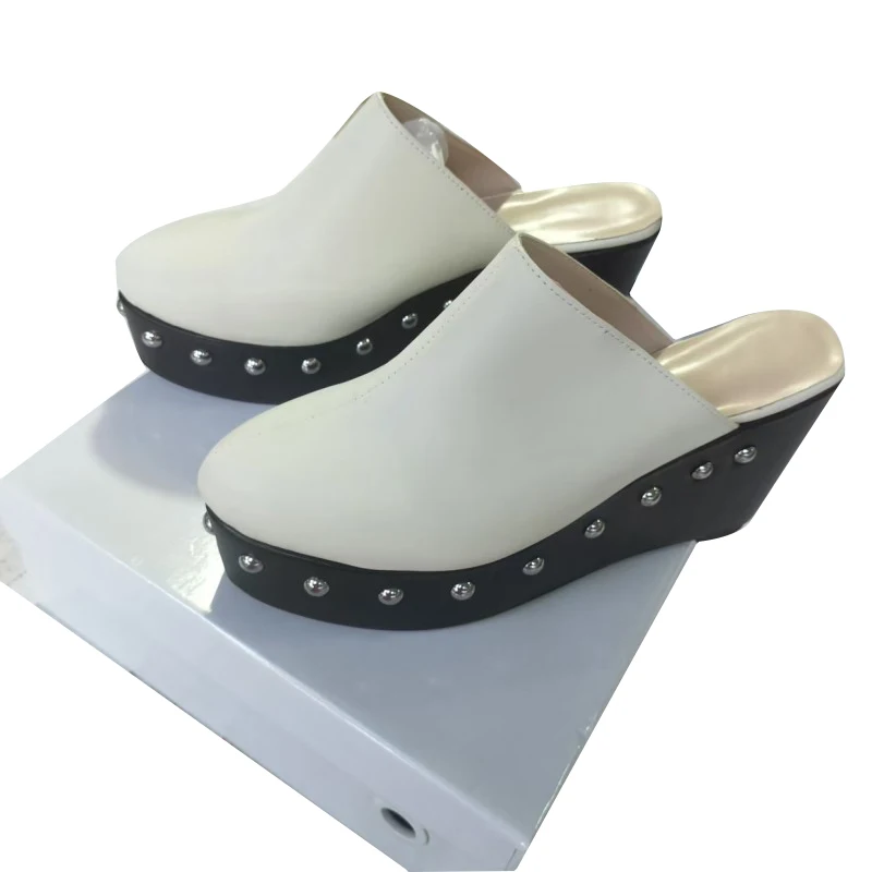 

DIZHUANG Модные женские тапочки на высоком каблуке Белые (черные) Тапочки из искусственной кожи Высота каблука около 11 см Тапочки с закрытым носком и круглым носком