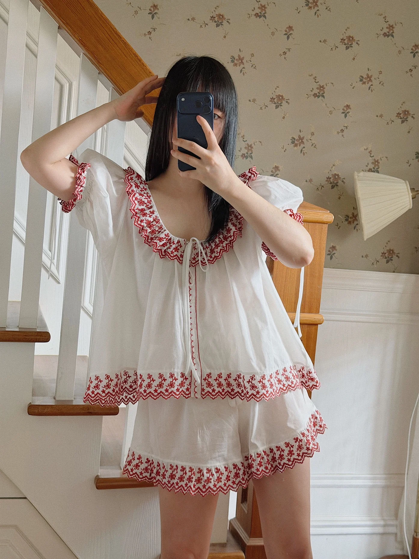 pure-cotton-short-sleeve-sleepwear-set-summer-new-sweet-cute-girl-100-cotton-fairy-lace-home-clothes-soft-comfortable-short-s