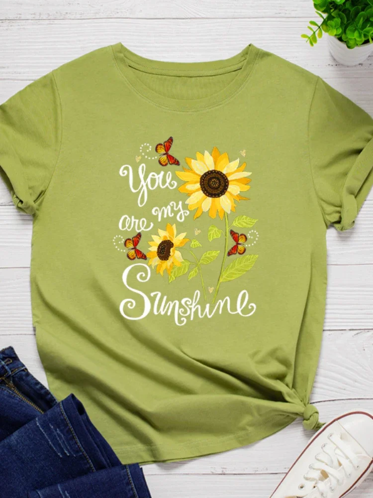 Plus Size Women T Shirt O Neck Loose Women Tshirt Ladies Tee Shirt You Are My Sunshine Sunflower Print Tops Camisetas Mujer
