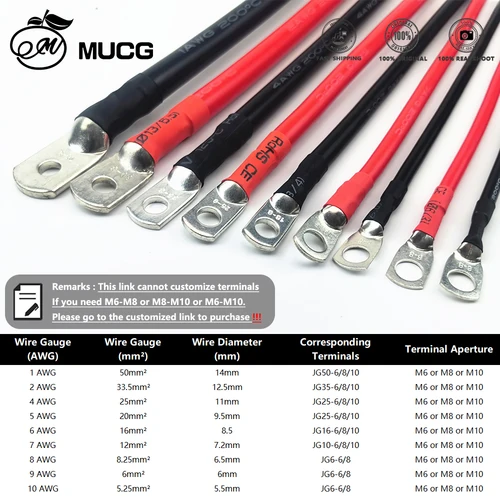 Imagen 2 del producto Cable de batería de coche suave, cable de silicona con terminal M6 M8 M10, cable de Terminal de anillo negro rojo 1 2 4 5 6 7 8 9 10 AWG, cableado eléctrico