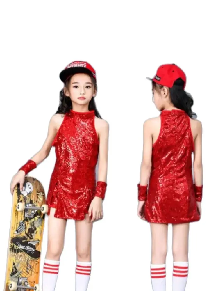 1set//lot Kids Hip Hop Dance Costume Girls Jazz Costumes Street Dance Clothing Cheerleading Sequin costumes