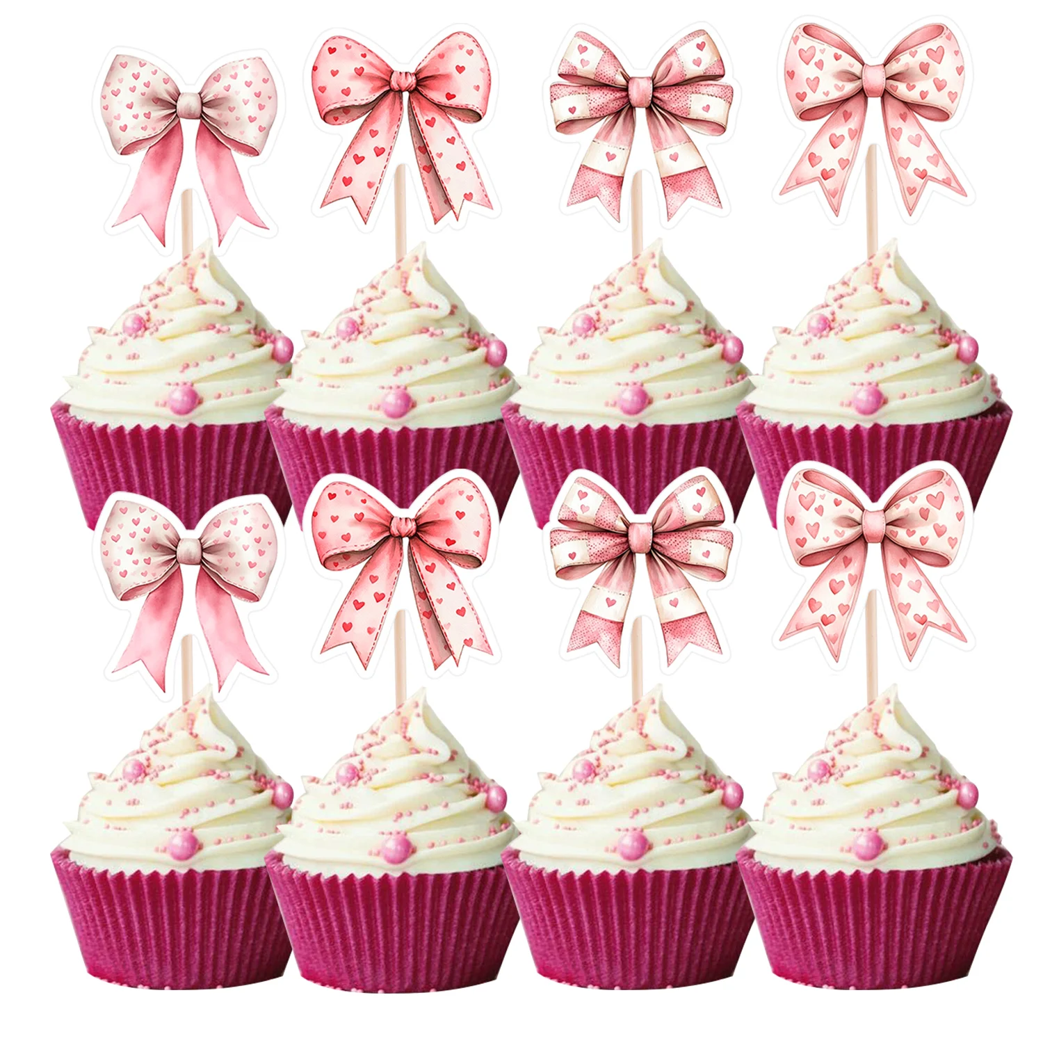 20 teile/satz Bogen Form Cupcake Topper Rosa Herz Bogen Topper Für Hochzeit Geburtstag Valentinstag Feiern Party DIY Cupcake Dekor